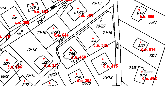 Sýkořice 385 na parcele st. 518 v KÚ Sýkořice, Katastrální mapa