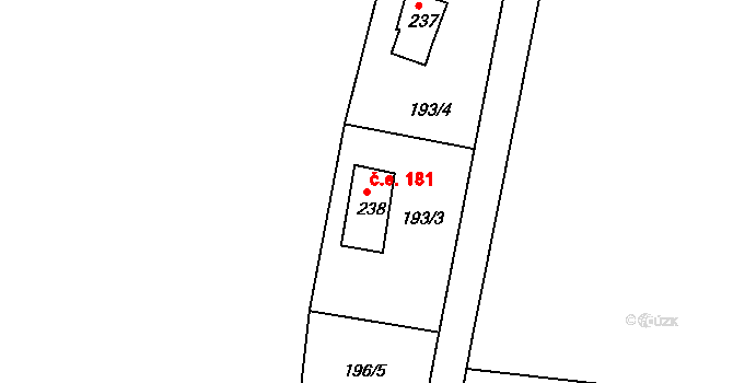 Lipno 181, Líšťany na parcele st. 238 v KÚ Těchoděly, Katastrální mapa