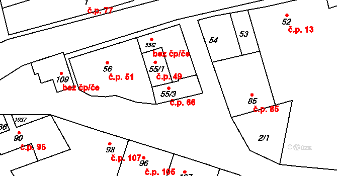 Hřivčice 66, Peruc na parcele st. 55/3 v KÚ Hřivčice, Katastrální mapa