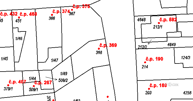Lenešice 369 na parcele st. 368 v KÚ Lenešice, Katastrální mapa