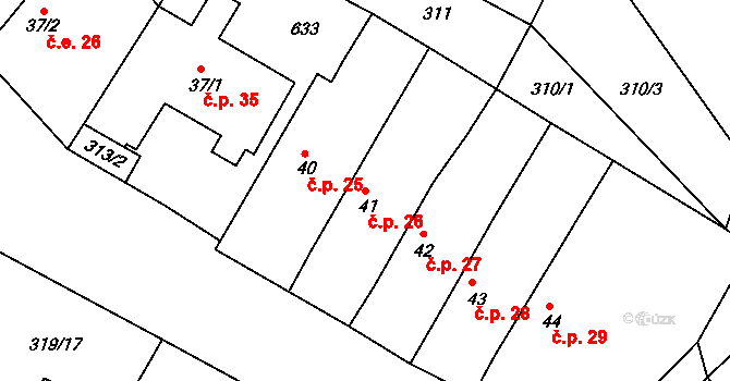 Dubice 26, Řehlovice na parcele st. 41 v KÚ Dubice nad Labem, Katastrální mapa