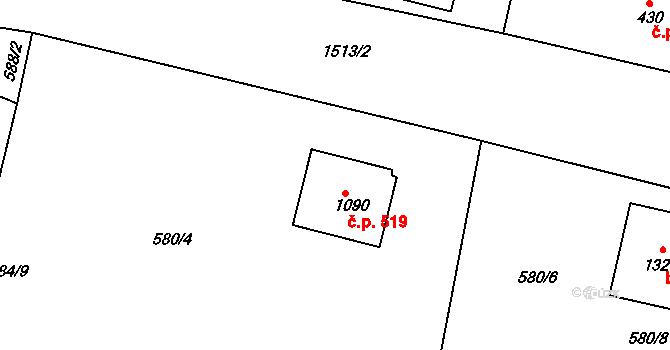 Nepomuk 519 na parcele st. 1090 v KÚ Nepomuk, Katastrální mapa
