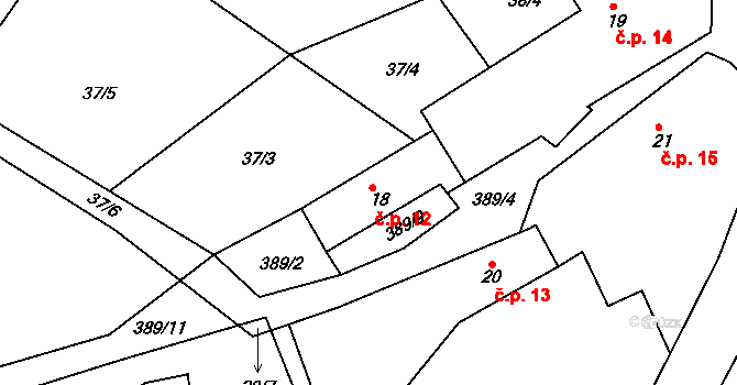 Jedouchov 12, Věž na parcele st. 18 v KÚ Jedouchov, Katastrální mapa