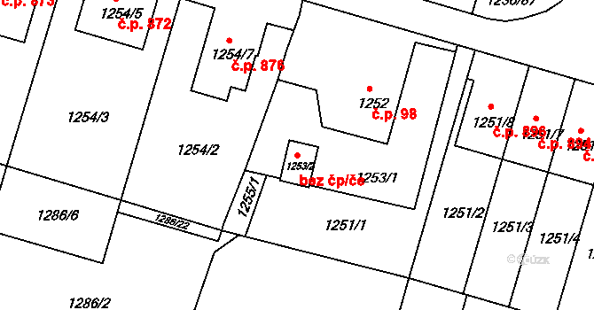 Třinec 94976694 na parcele st. 1253/2 v KÚ Lyžbice, Katastrální mapa