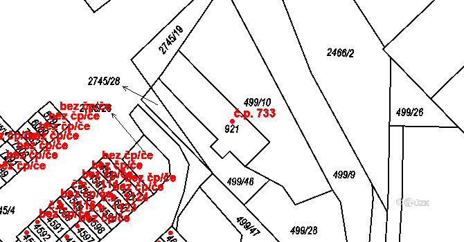 Havlíčkův Brod 733 na parcele st. 921 v KÚ Havlíčkův Brod, Katastrální mapa