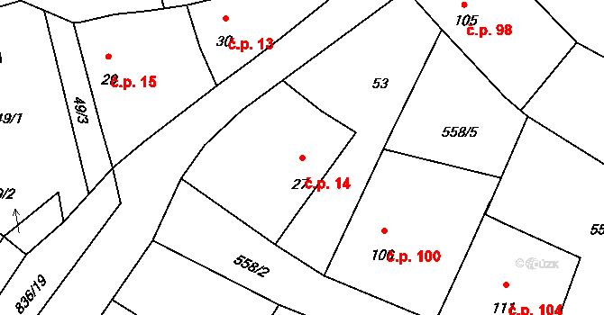 Horšice 14 na parcele st. 27 v KÚ Horšice, Katastrální mapa