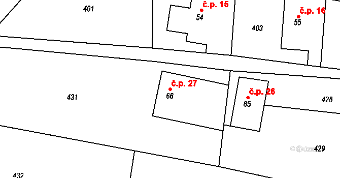 Řečice 27, Zábřezí-Řečice na parcele st. 66 v KÚ Zábřezí, Katastrální mapa