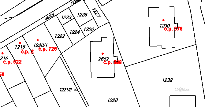 Koryčany 888 na parcele st. 2652 v KÚ Koryčany, Katastrální mapa