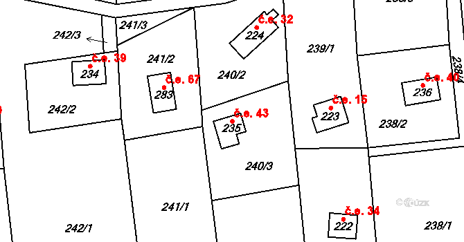 Žopy 43, Holešov na parcele st. 235 v KÚ Žopy, Katastrální mapa