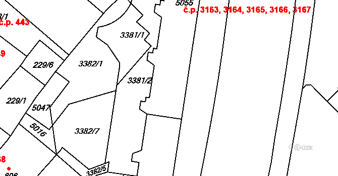 Kroměříž 3163,3164,3165,3166, na parcele st. 5055 v KÚ Kroměříž, Katastrální mapa