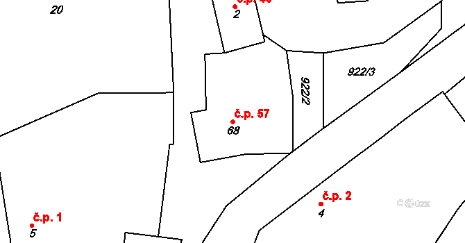 Číčov 57, Spálené Poříčí na parcele st. 68 v KÚ Číčov, Katastrální mapa