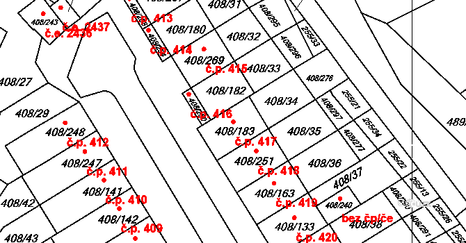 Dobšice 417 na parcele st. 408/183 v KÚ Dobšice u Znojma, Katastrální mapa