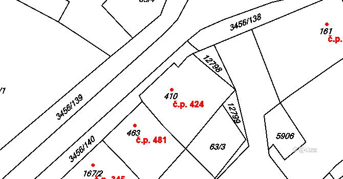 Hrušovany nad Jevišovkou 424 na parcele st. 410 v KÚ Hrušovany nad Jevišovkou, Katastrální mapa