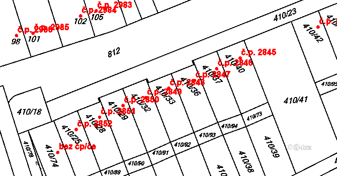 Znojmo 2848 na parcele st. 410/33 v KÚ Znojmo-Louka, Katastrální mapa