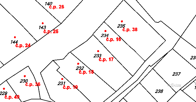 Líšná 17 na parcele st. 233 v KÚ Líšná u Přerova, Katastrální mapa
