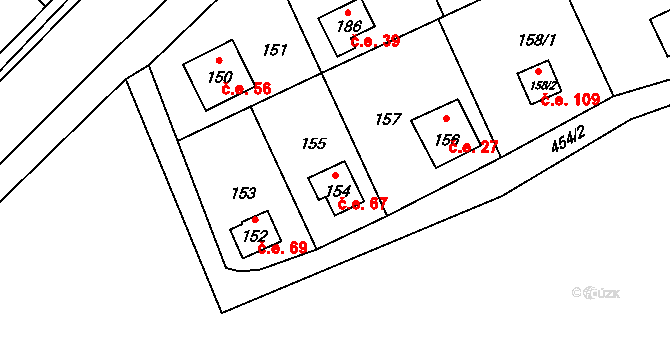 Dojetřice 67, Sázava na parcele st. 154 v KÚ Dojetřice, Katastrální mapa