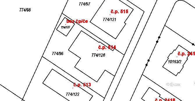 Žďár nad Sázavou 2 514, Žďár nad Sázavou na parcele st. 774/126 v KÚ Zámek Žďár, Katastrální mapa