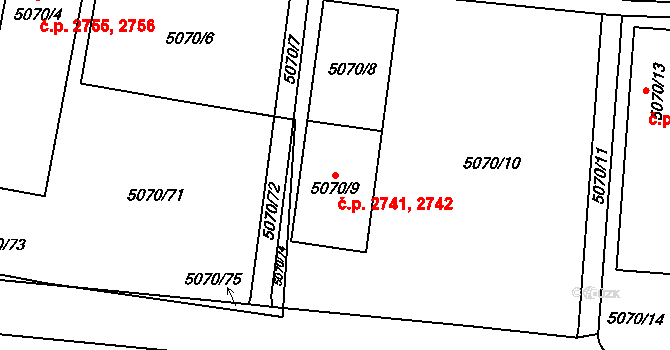 Jihlava 2741,2742 na parcele st. 5070/8 v KÚ Jihlava, Katastrální mapa