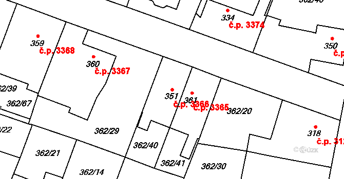Jihlava 3366 na parcele st. 351 v KÚ Bedřichov u Jihlavy, Katastrální mapa