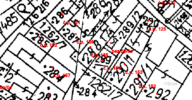 Jablonné v Podještědí 155 na parcele st. 288 v KÚ Jablonné v Podještědí, Katastrální mapa