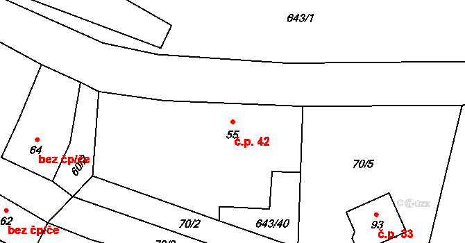 Tachov 42 na parcele st. 55 v KÚ Tachov u Doks, Katastrální mapa
