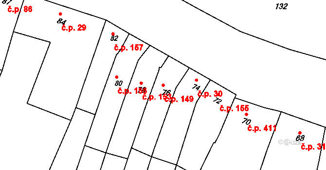 Žabčice 149 na parcele st. 76 v KÚ Žabčice, Katastrální mapa