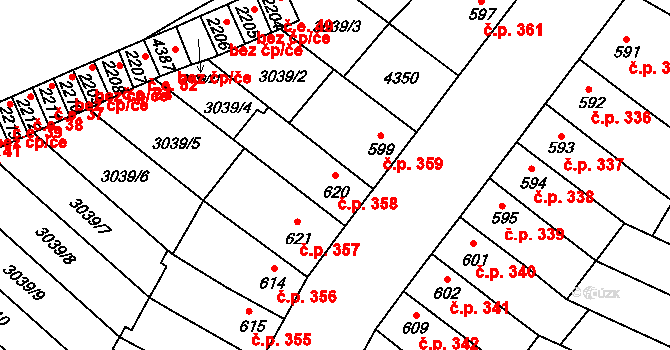 Kyjov 358 na parcele st. 620 v KÚ Kyjov, Katastrální mapa