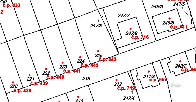 Chropyně 443 na parcele st. 225 v KÚ Chropyně, Katastrální mapa