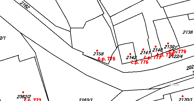 Slavíkovice 775, Rousínov na parcele st. 2158 v KÚ Rousínov u Vyškova, Katastrální mapa