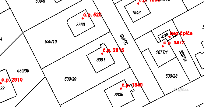 Šumperk 2616 na parcele st. 3381 v KÚ Šumperk, Katastrální mapa
