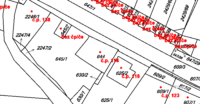 Dačice IV 114, Dačice na parcele st. 644 v KÚ Dačice, Katastrální mapa
