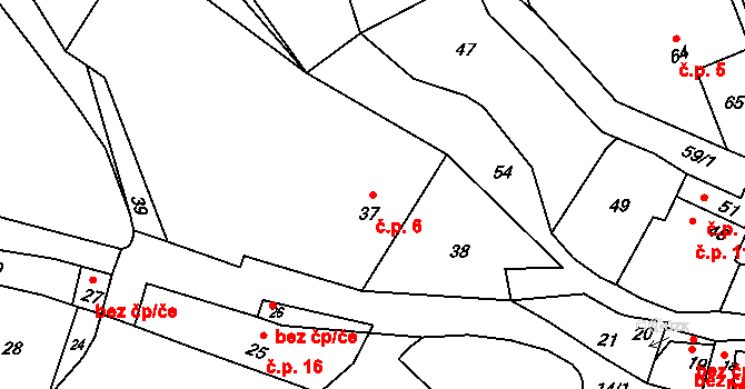 Brusná 6, Lomnice na parcele st. 37 v KÚ Brusná, Katastrální mapa