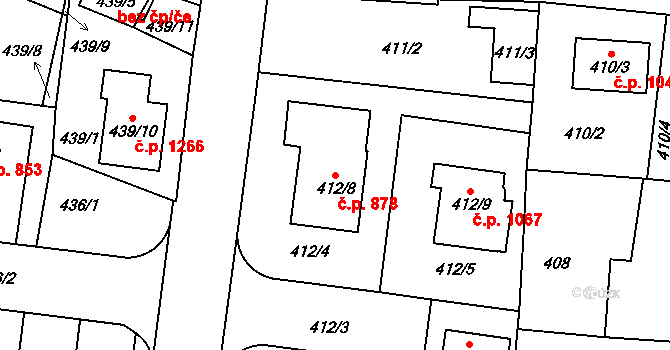 Kosmonosy 878 na parcele st. 412/8 v KÚ Kosmonosy, Katastrální mapa
