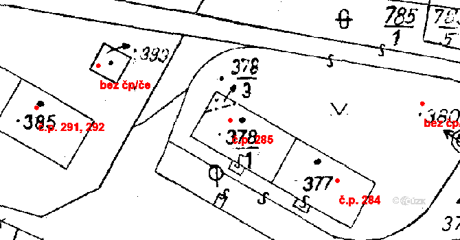 Černošín 285 na parcele st. 378/1 v KÚ Černošín, Katastrální mapa