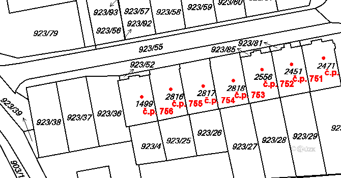 Prachatice II 755, Prachatice na parcele st. 2816 v KÚ Prachatice, Katastrální mapa