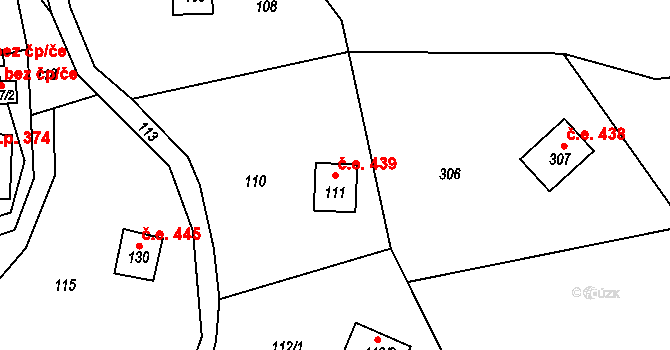 Brná 439, Ústí nad Labem na parcele st. 111 v KÚ Brná nad Labem, Katastrální mapa