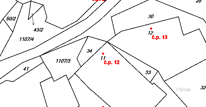 Hodějov 12, Hoslovice na parcele st. 11 v KÚ Hodějov, Katastrální mapa