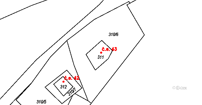 Mikulovice 43, Klášterec nad Ohří na parcele st. 311 v KÚ Mikulovice u Vernéřova, Katastrální mapa