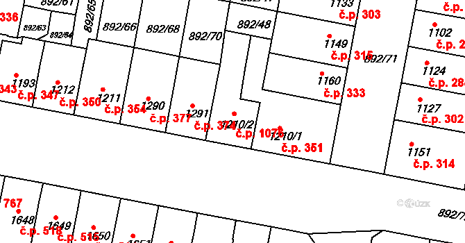 Horka-Domky 1076, Třebíč na parcele st. 1210/2 v KÚ Třebíč, Katastrální mapa
