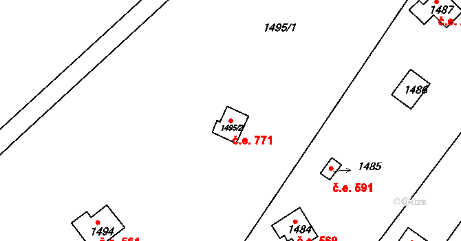 Kníničky 771, Brno na parcele st. 1495/2 v KÚ Kníničky, Katastrální mapa