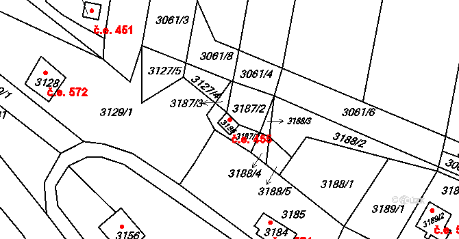 Bystrc 455, Brno na parcele st. 3186 v KÚ Bystrc, Katastrální mapa