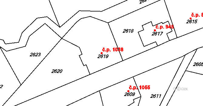 Smržovka 1038 na parcele st. 2619 v KÚ Smržovka, Katastrální mapa