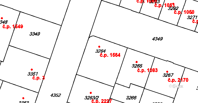 Teplice 1564 na parcele st. 3264 v KÚ Teplice, Katastrální mapa