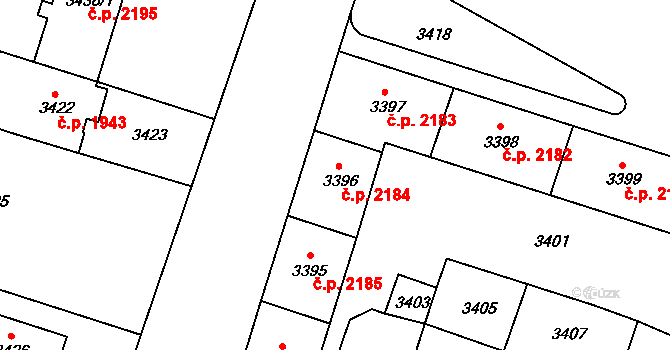Teplice 2184 na parcele st. 3396 v KÚ Teplice, Katastrální mapa