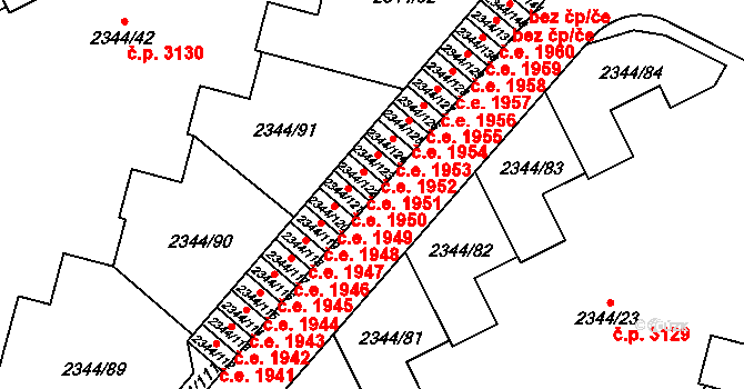 Teplice 1951 na parcele st. 2344/122 v KÚ Teplice, Katastrální mapa