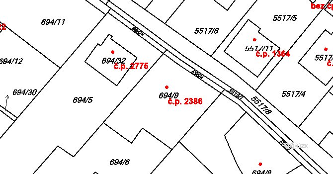Frýdek 2386, Frýdek-Místek na parcele st. 694/9 v KÚ Frýdek, Katastrální mapa