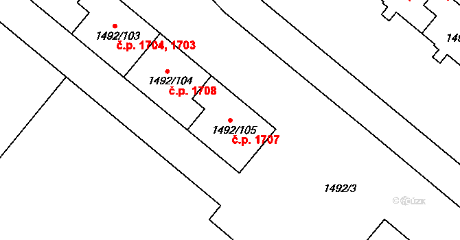 Sokolov 1707 na parcele st. 1492/105 v KÚ Sokolov, Katastrální mapa