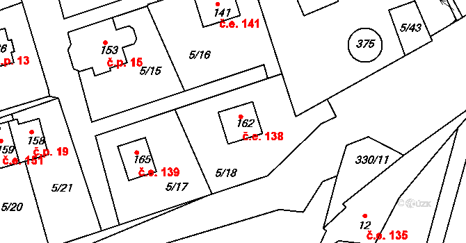 Cetnov 138, Cheb na parcele st. 162 v KÚ Cetnov, Katastrální mapa