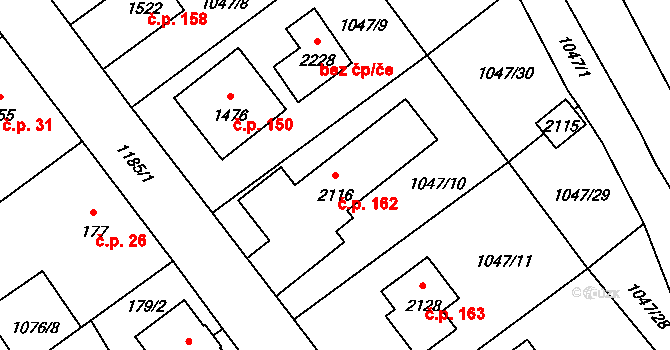 Hamrníky 162, Mariánské Lázně na parcele st. 2116 v KÚ Úšovice, Katastrální mapa