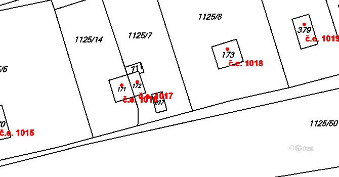 Černé Voděrady 1017 na parcele st. 172 v KÚ Černé Voděrady, Katastrální mapa